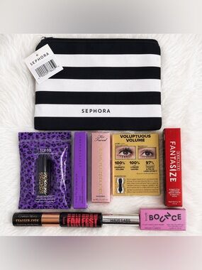 Brand new Sephora Favorites mini mascara set + Sephora striped makeup bag (NWT)